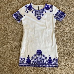 White and Blue Mini Dress